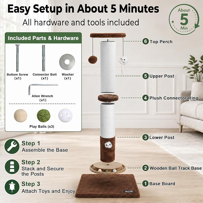 35-Inch Cat Scratching Post brown cat scratching post