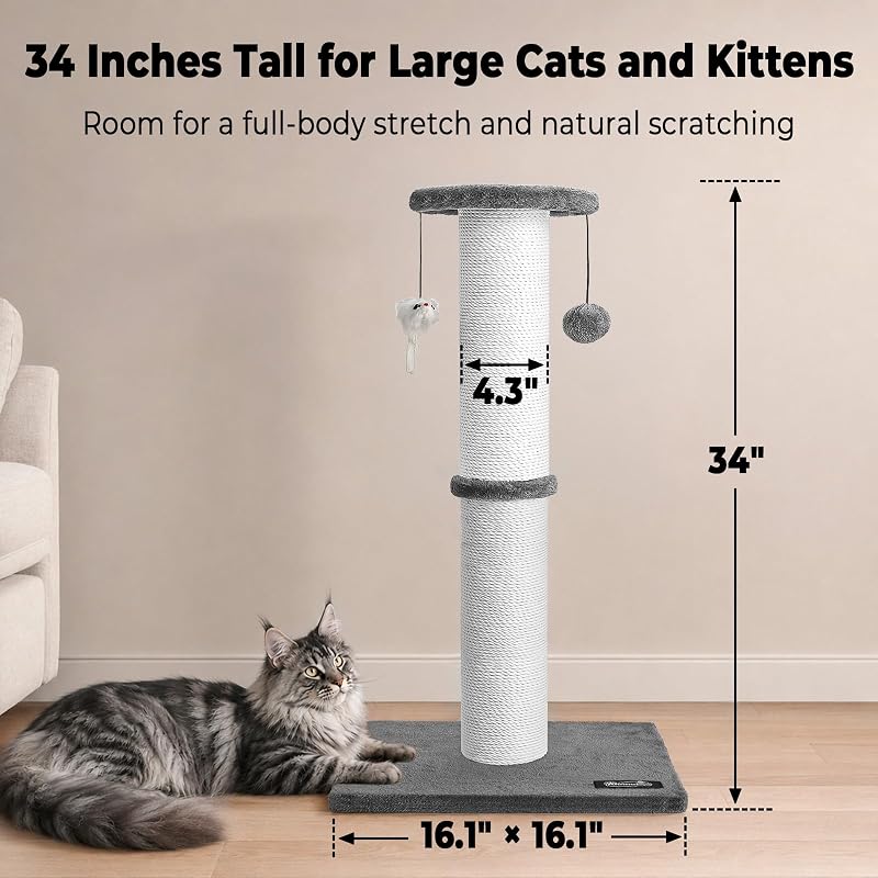 34-Inch Cat Scratching Post gray cat scratching post