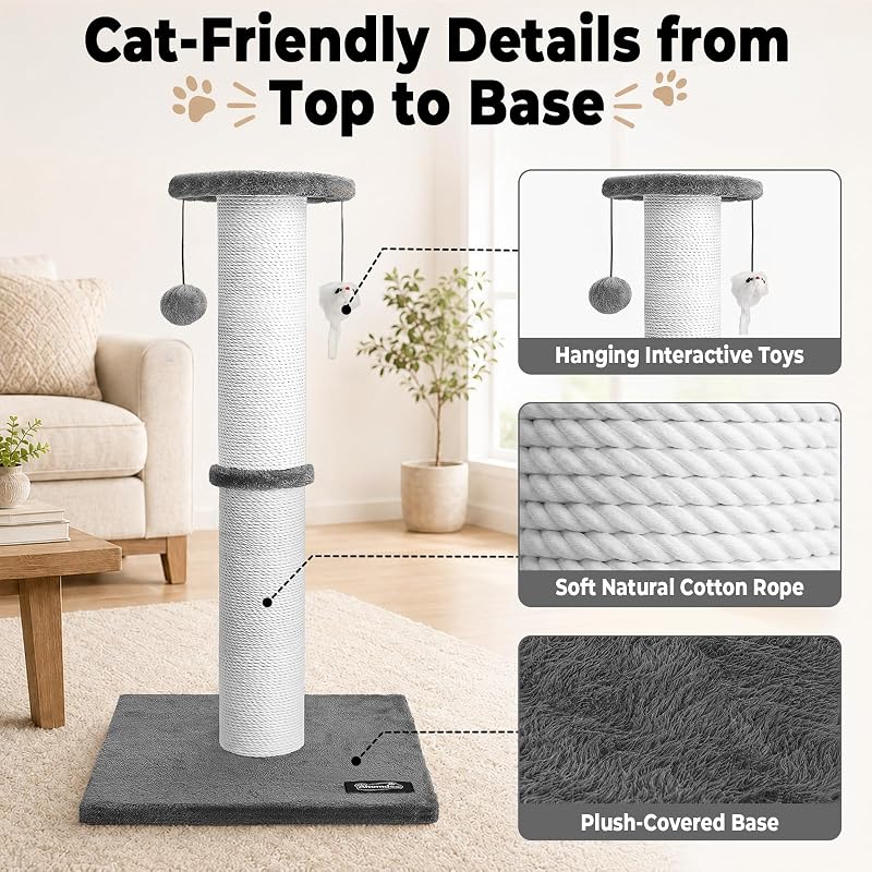 34-Inch Cat Scratching Post gray cat scratching post